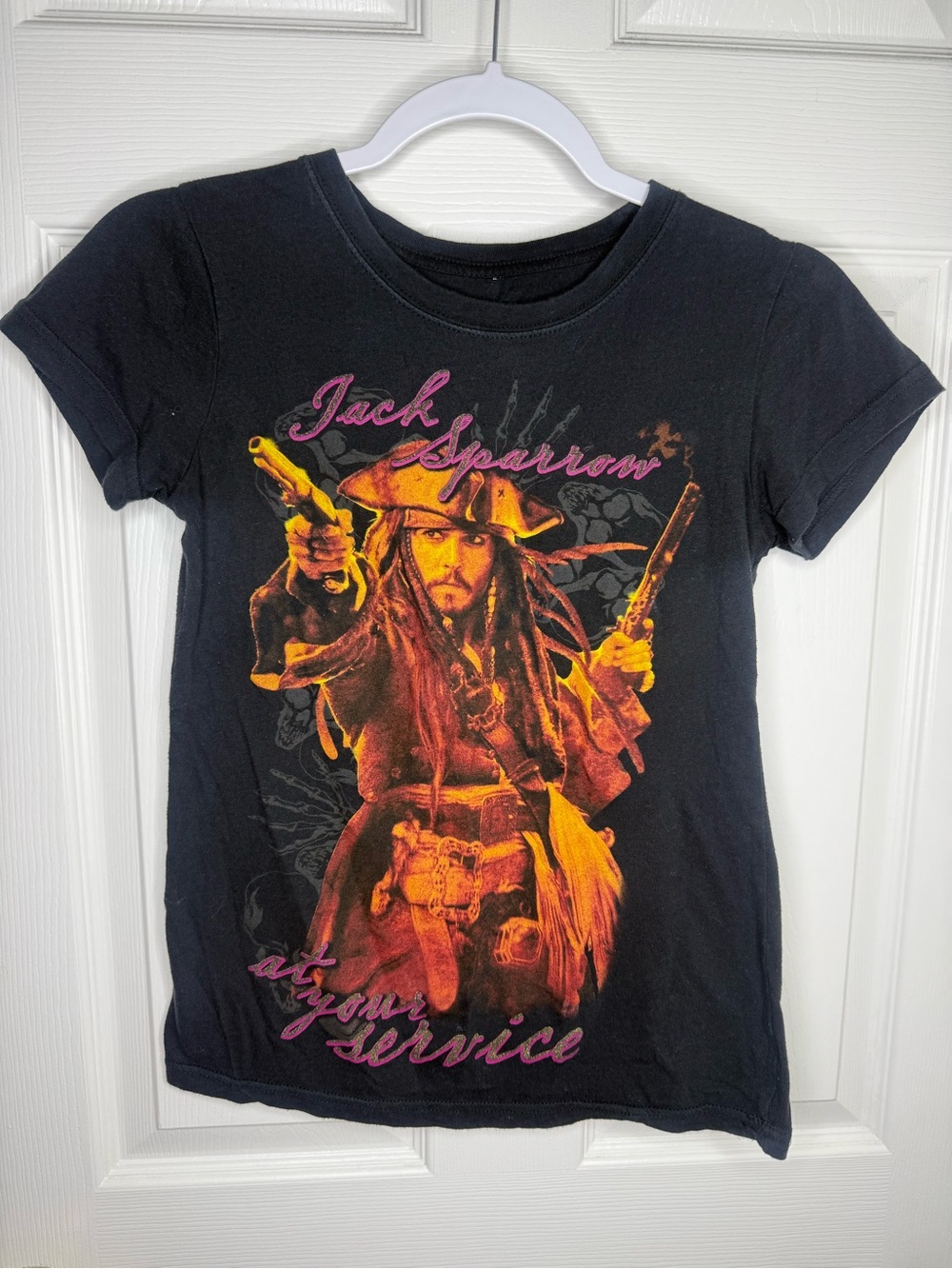 Disney Pirates of the Caribbean Jack Sparrow Graphic Tee S Black 100% Cotton